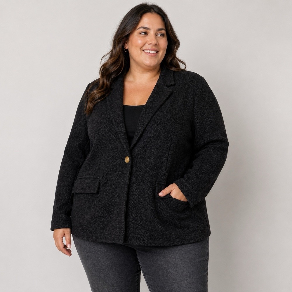 Maeve Anthropologie Black Textured Knit Blazer Jacket Size XL One Button